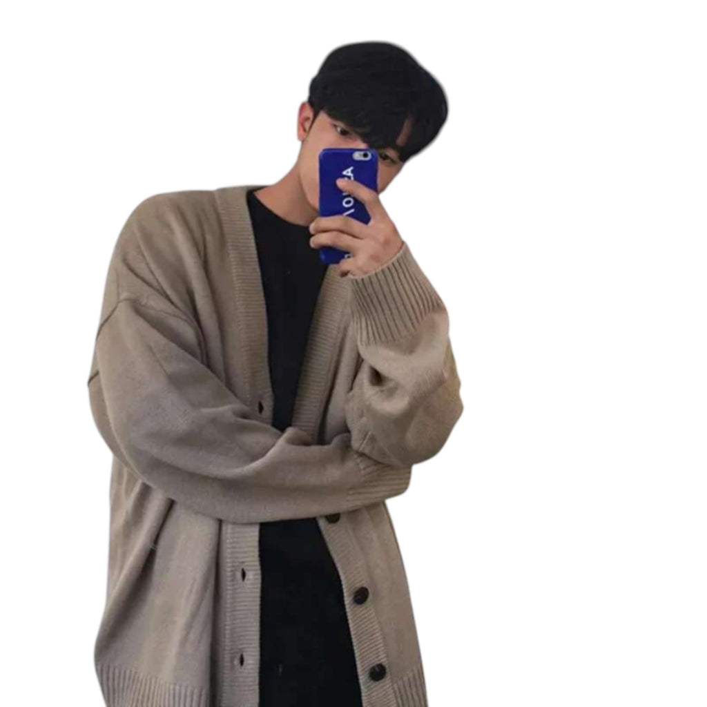 Archer & Vaughn™ Oversized Knit Cardigan – Men's Minimalist V-Neck Sweater Coat