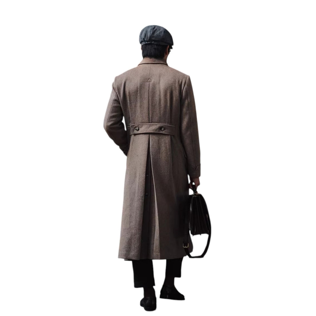 Archer & Vaughn™ Long Wool Overcoat – Double-Breasted Military Polo Coat for Men