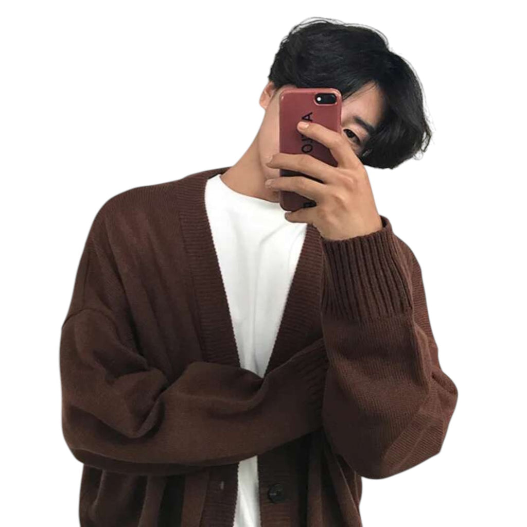 Archer & Vaughn™ Oversized Knit Cardigan – Men's Minimalist V-Neck Sweater Coat