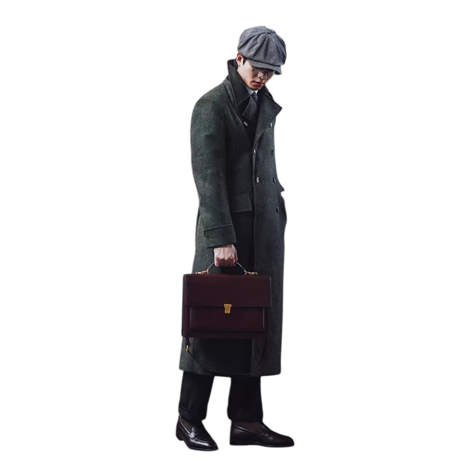 Archer & Vaughn™ Long Wool Overcoat – Double-Breasted Military Polo Coat for Men