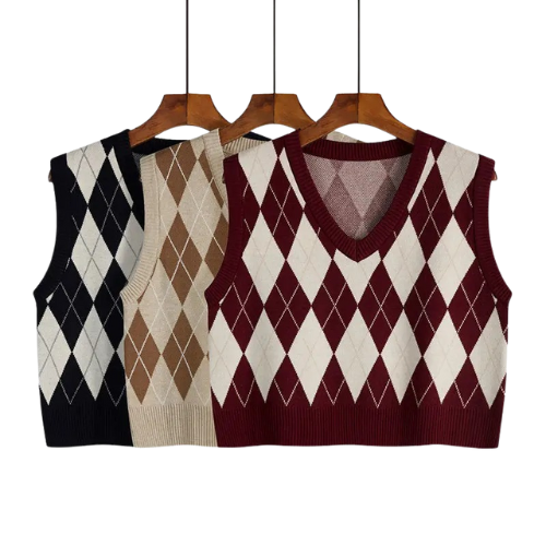 Argyle Cropped Vest – Vintage Charm