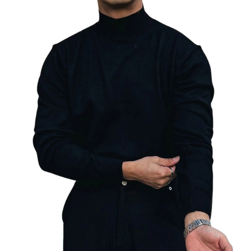 Essential Black Mock Neck Knit Sweater