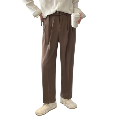 Coffee Brown Casual Pleated Trousers