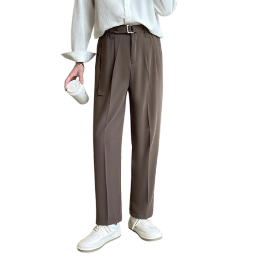 Coffee Brown Casual Pleated Trousers
