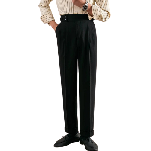 Casual Belt-Design Pleated Trousers