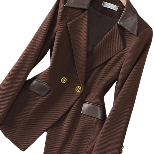 Double-Breasted Blazer with Faux Leather Trim