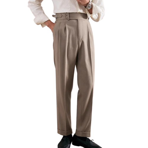 Casual Belt-Design Pleated Trousers