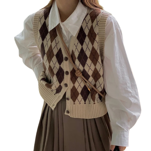 Argyle Wool Vest – Cropped Elegance
