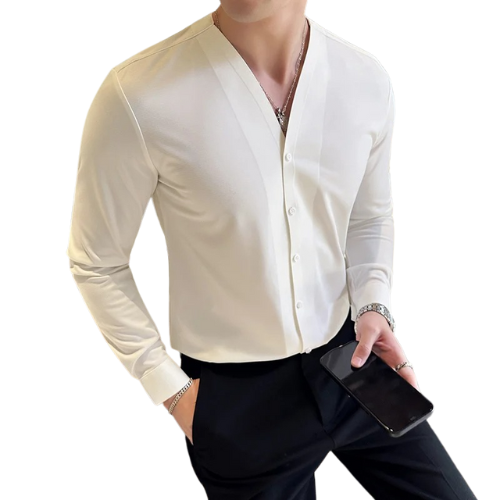 Minimalist V-Neck Button-Up Shirt
