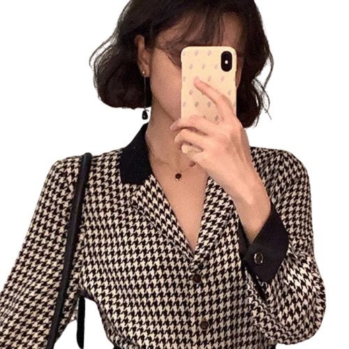Houndstooth Button-Up Blouse