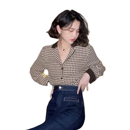 Houndstooth Button-Up Blouse