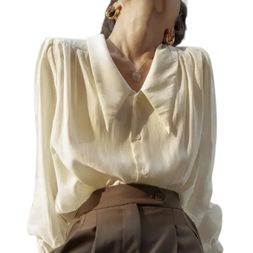 Wide-Collar Draped Blouse