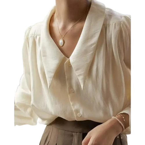 Wide-Collar Draped Blouse