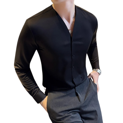 Minimalist V-Neck Button-Up Shirt