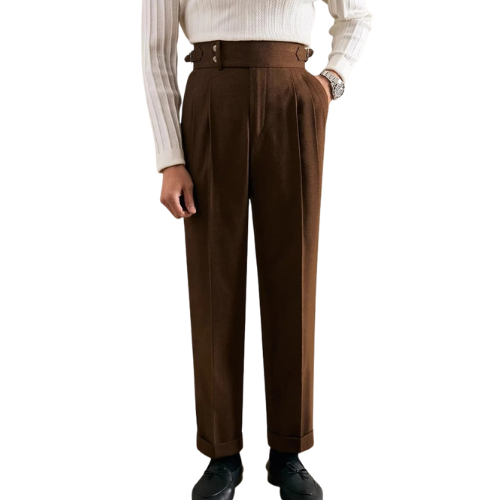 Casual Belt-Design Pleated Trousers