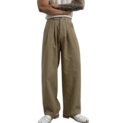 High-Waisted Pleated Linen Trousers