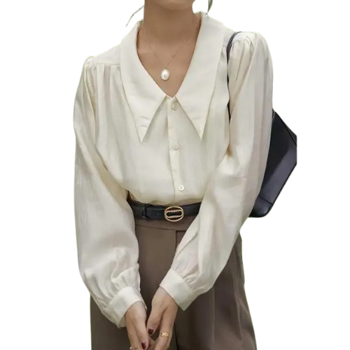 Wide-Collar Draped Blouse