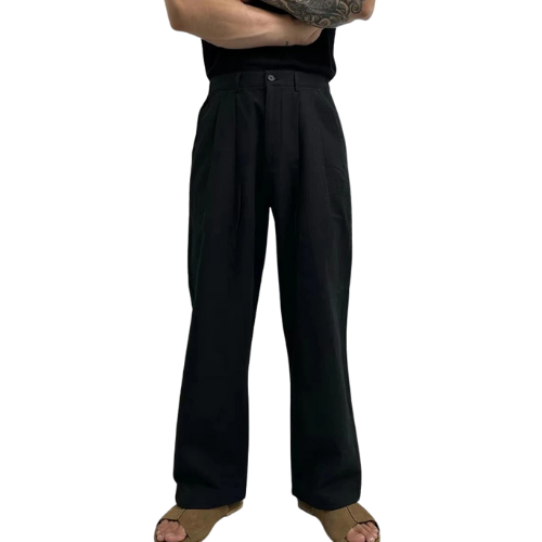 High-Waisted Pleated Linen Trousers