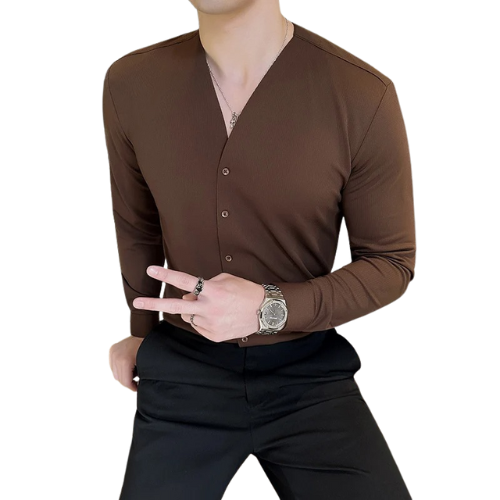 Minimalist V-Neck Button-Up Shirt