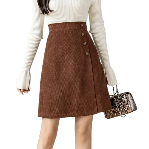 Corduroy Button-Front A-Line Skirt