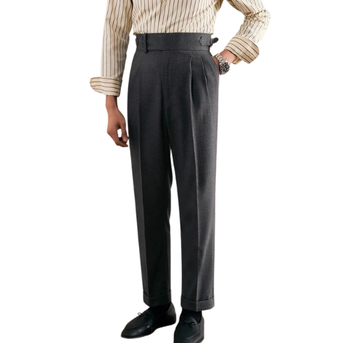 Casual Belt-Design Pleated Trousers