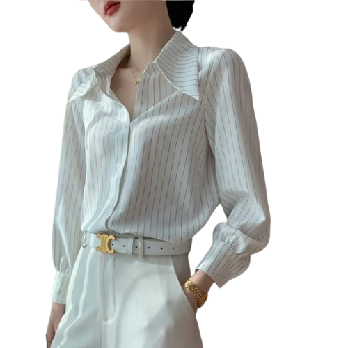 Ivory Pinstripe Drape Shirt