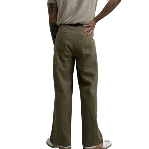 High-Waisted Pleated Linen Trousers