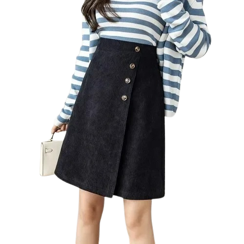 Corduroy Button-Front A-Line Skirt