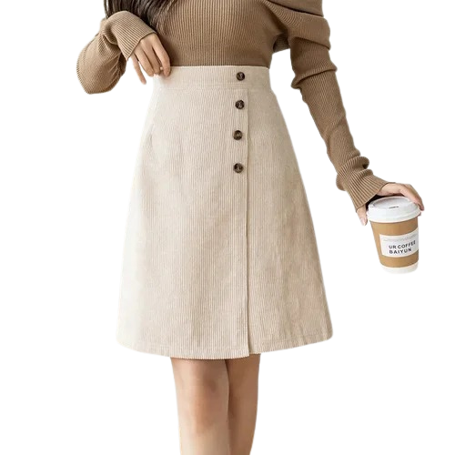 Corduroy Button-Front A-Line Skirt
