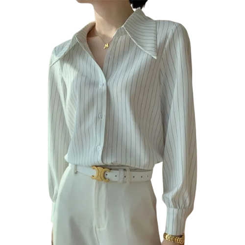 Ivory Pinstripe Drape Shirt