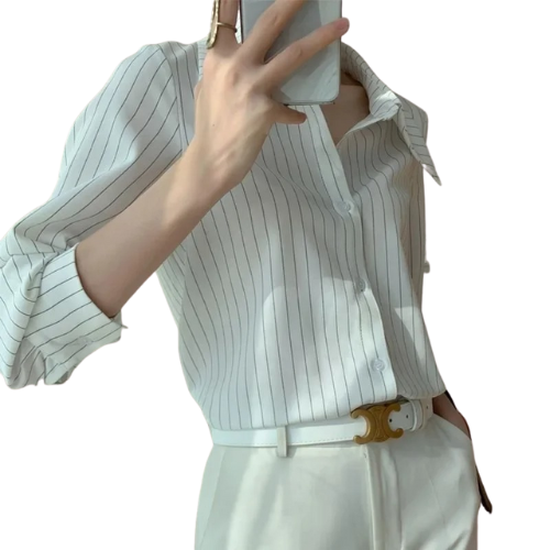 Ivory Pinstripe Drape Shirt