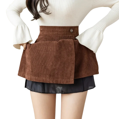 Corduroy Button-Front A-Line Skirt