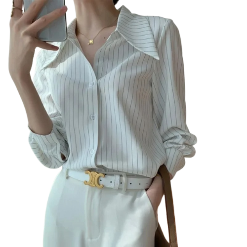 Ivory Pinstripe Drape Shirt