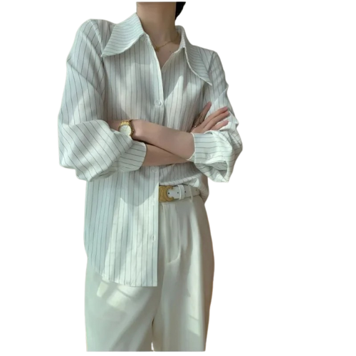Ivory Pinstripe Drape Shirt