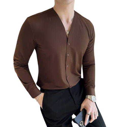 Minimalist V-Neck Button-Up Shirt