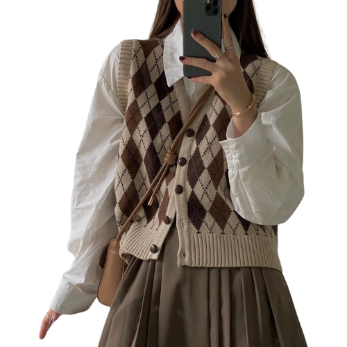 Argyle Wool Vest – Cropped Elegance