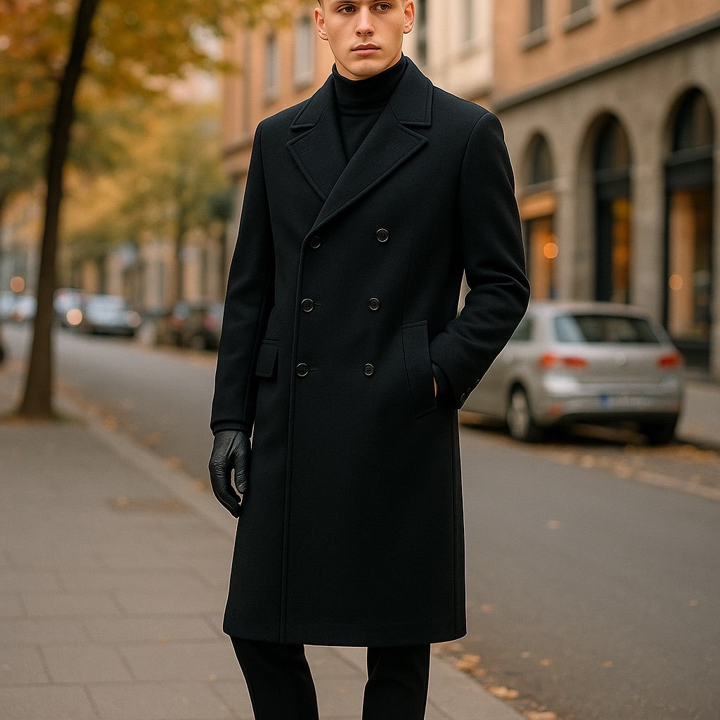 Archer & Vaughn™ Double-Breasted Wool Overcoat – Vintage Italian Tailoring