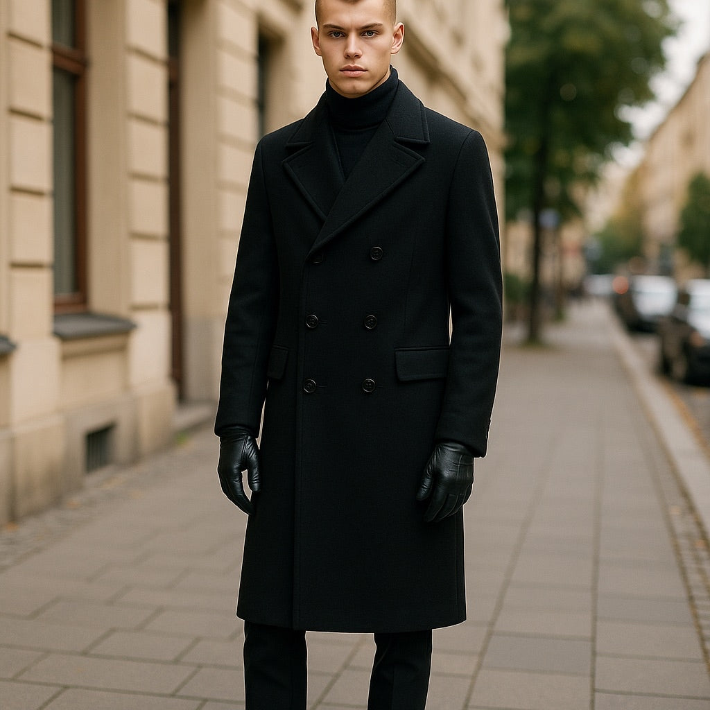 Archer & Vaughn™ Double-Breasted Wool Overcoat – Vintage Italian Tailoring