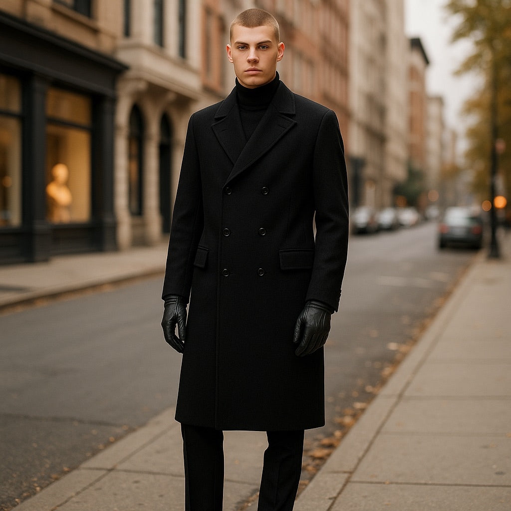 Archer & Vaughn™ Double-Breasted Wool Overcoat – Vintage Italian Tailoring