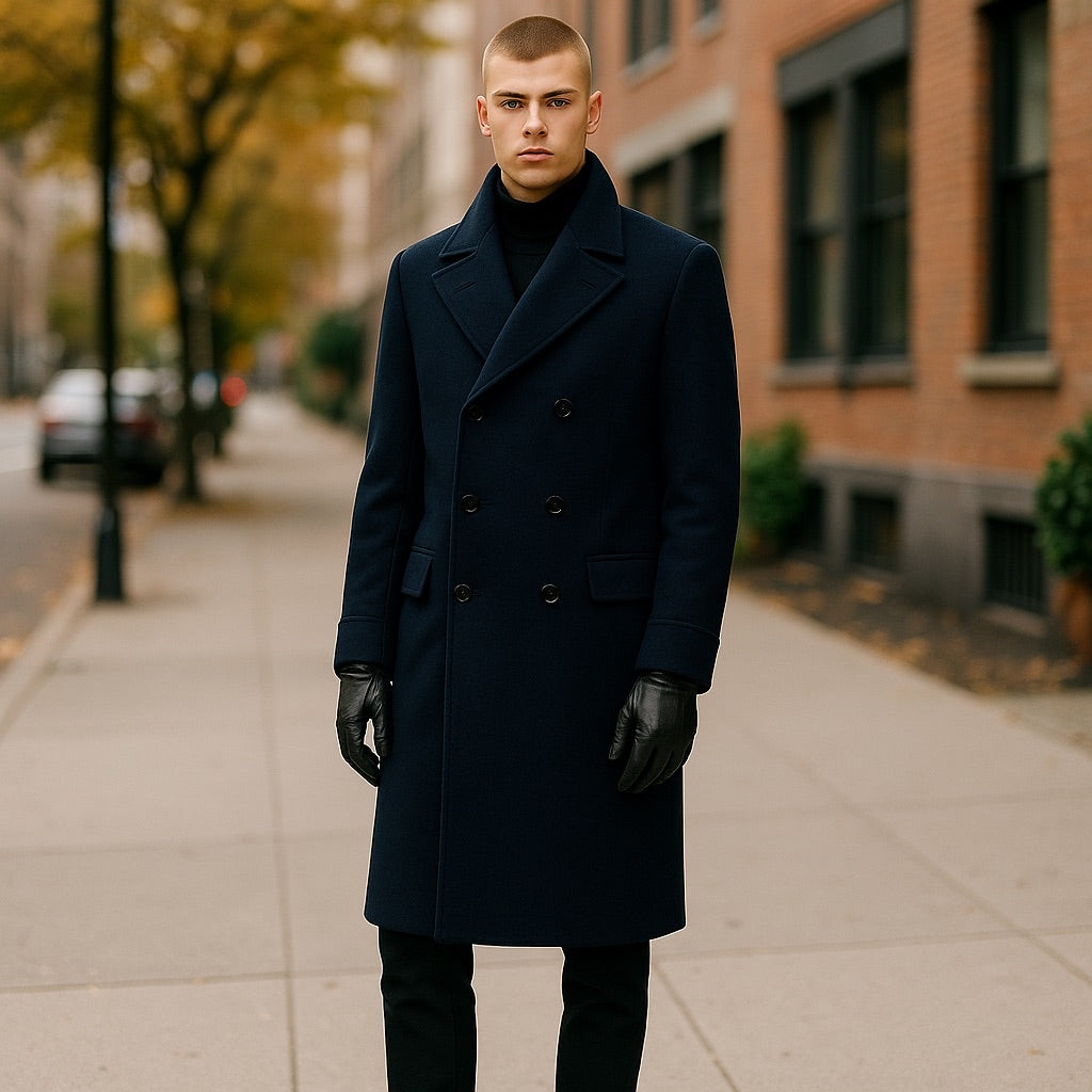 Archer & Vaughn™ Double-Breasted Wool Overcoat – Vintage Italian Tailoring