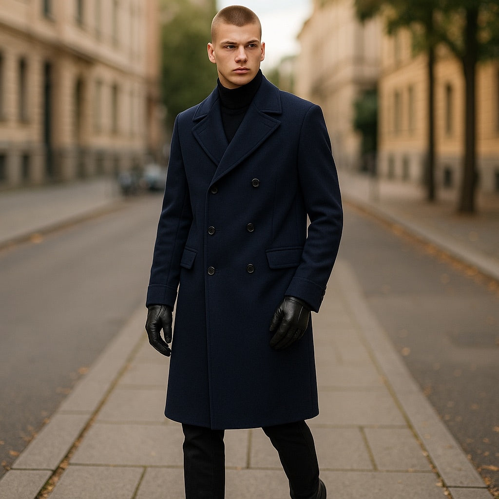 Archer & Vaughn™ Double-Breasted Wool Overcoat – Vintage Italian Tailoring