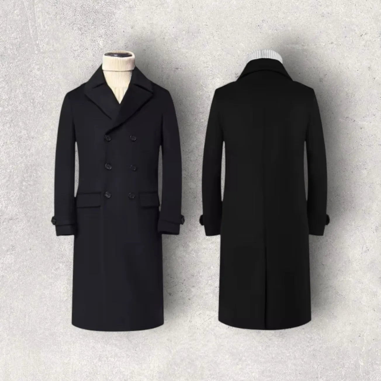 Archer & Vaughn™ Double-Breasted Wool Overcoat – Vintage Italian Tailoring